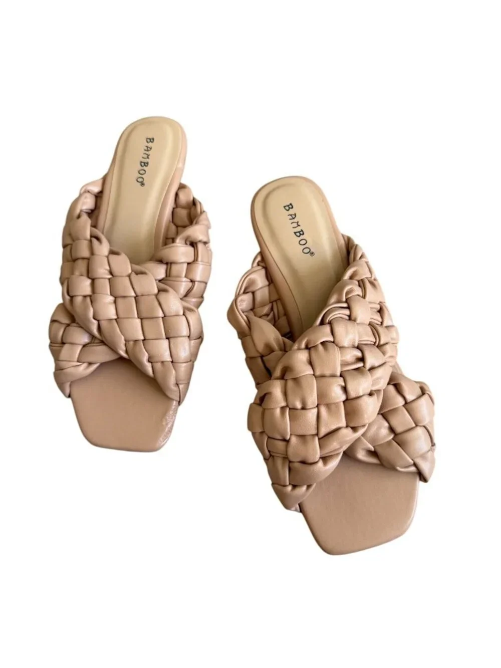 BAMBOO Beige Woven Braided Slide Sandals Size 6.5 NEW NWOB